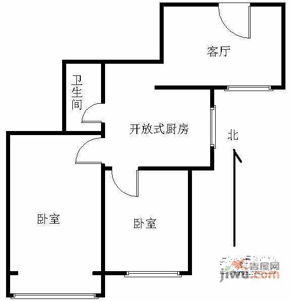 太月园2室1厅1卫98㎡户型图