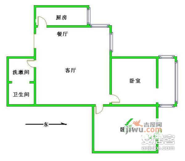 太月园2室1厅1卫98㎡户型图