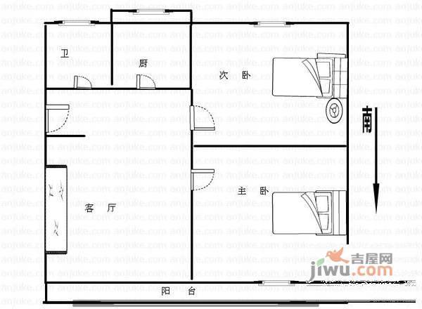 京科苑2室1厅1卫124㎡户型图