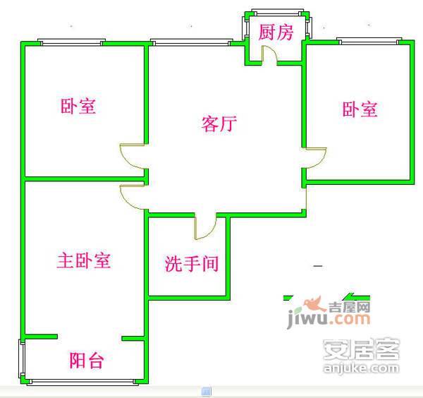 利泽西园3室1厅1卫110㎡户型图