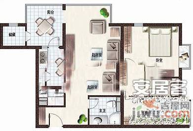 利泽西园2室1厅1卫126㎡户型图