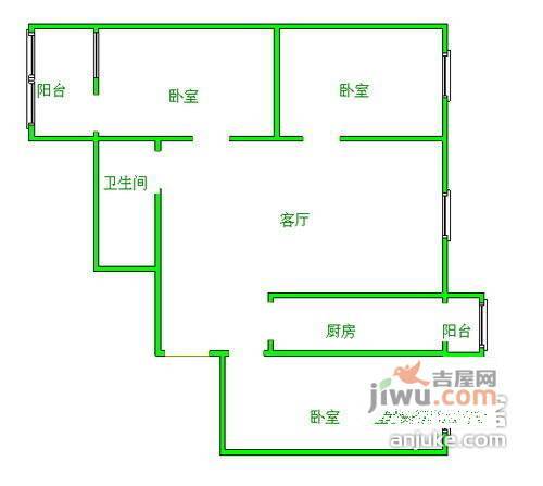 利泽西园3室1厅1卫110㎡户型图