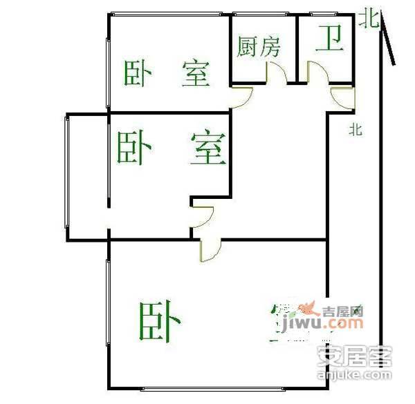 普惠南里3室1厅1卫85㎡户型图