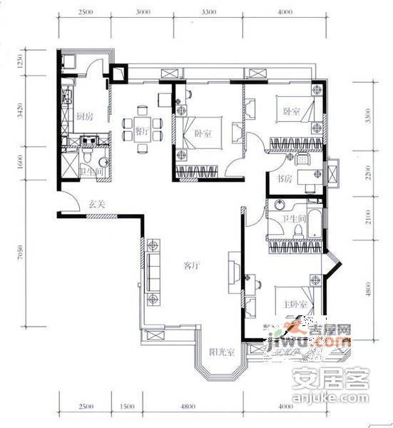 珠江罗马嘉园4室2厅2卫188㎡户型图