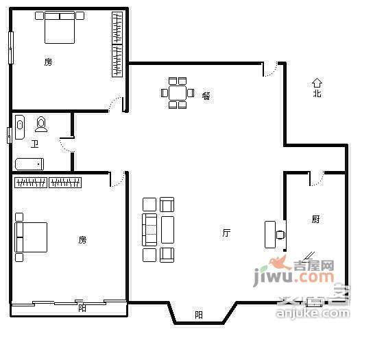 珠江罗马嘉园2室2厅1卫108㎡户型图