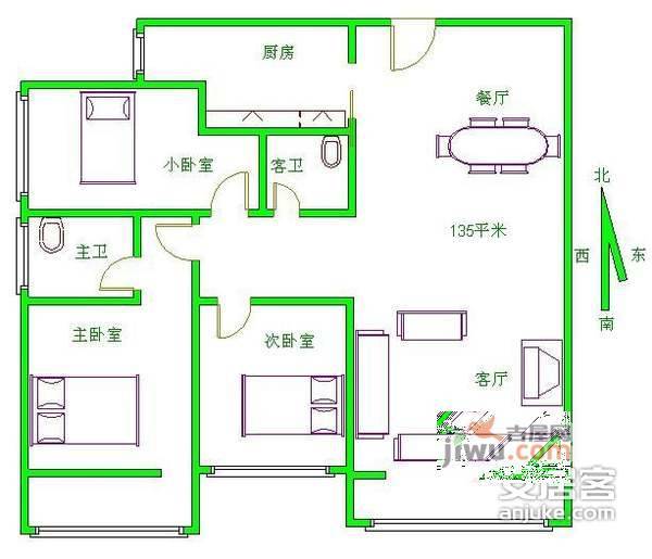 浩运园3室2厅2卫148㎡户型图