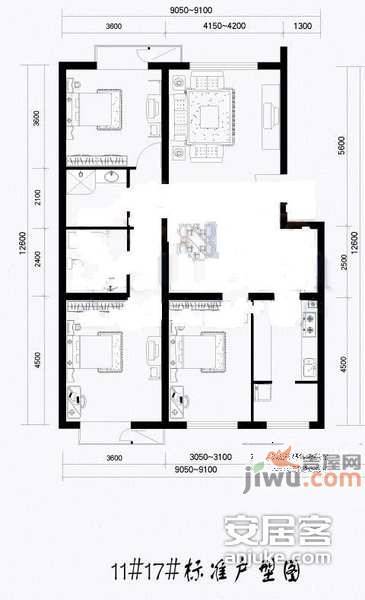 朝阳旺角3室1厅2卫138㎡户型图