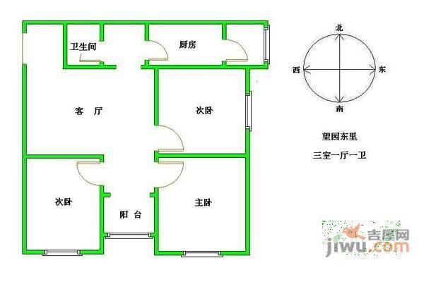 望园东里3室1厅1卫119㎡户型图