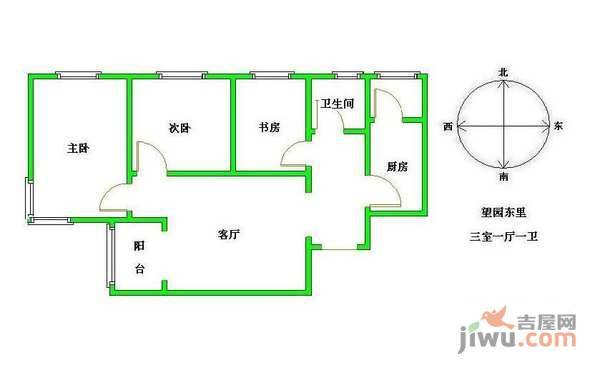 望园东里3室1厅1卫119㎡户型图