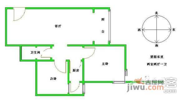 望园东里2室1厅1卫98㎡户型图