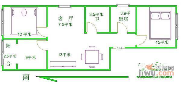 潘家园东里3室1厅1卫105㎡户型图