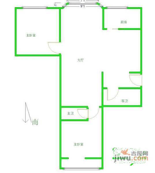 沸城2室1厅1卫97㎡户型图