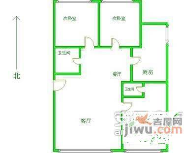 沸城2室1厅1卫97㎡户型图