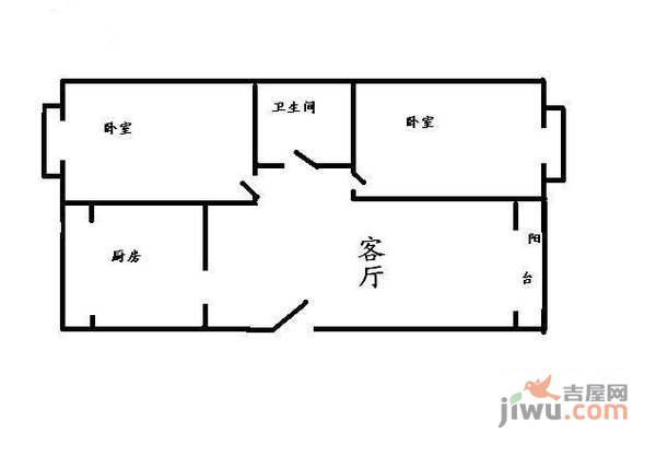 沸城2室1厅1卫97㎡户型图