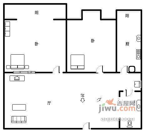 清上园（一二期）2室1厅1卫110㎡户型图