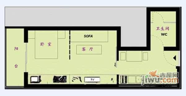 蜂鸟社区1室1厅1卫78㎡户型图