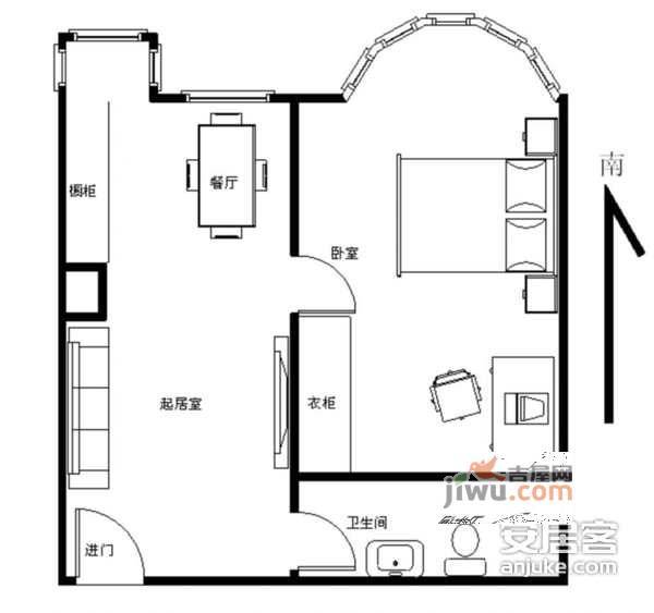 棕榈泉国际公寓1室1厅1卫133㎡户型图