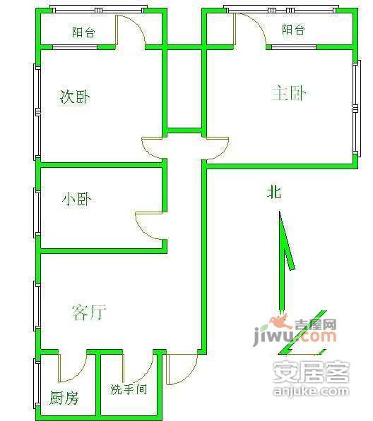 裕中西里3室1厅1卫90㎡户型图