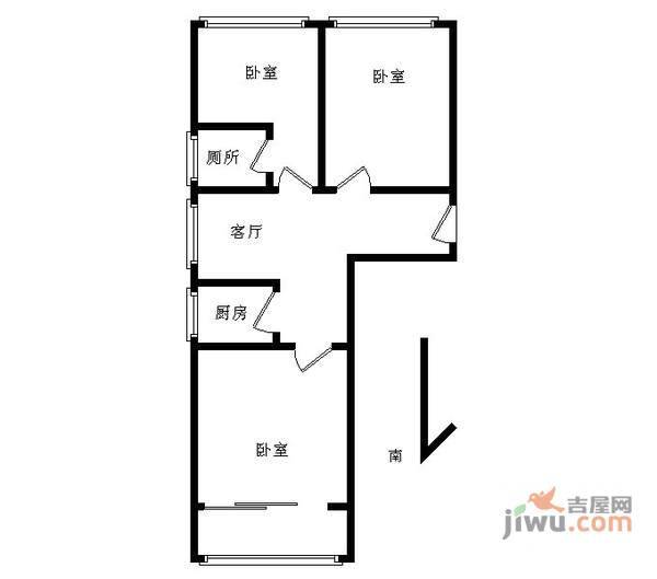 裕中西里3室1厅1卫90㎡户型图