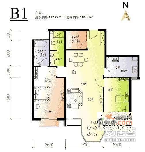 珠江帝景2室1厅2卫140㎡户型图