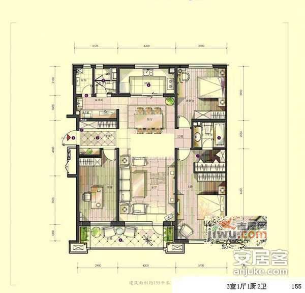 假日风景C区3室1厅2卫108㎡户型图