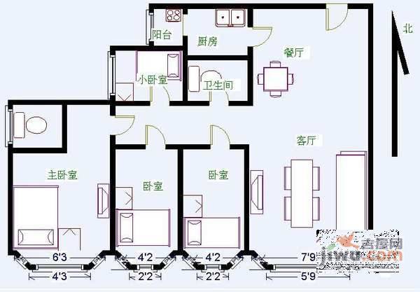 珠江峰景3室2厅2卫158㎡户型图