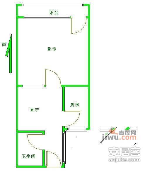 安华里社区1室1厅1卫53㎡户型图