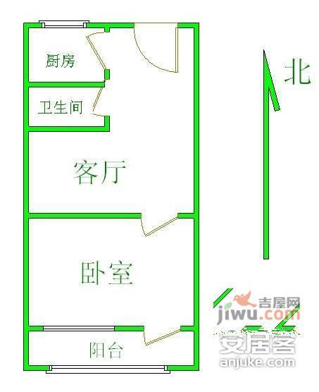 安华里社区1室1厅1卫53㎡户型图