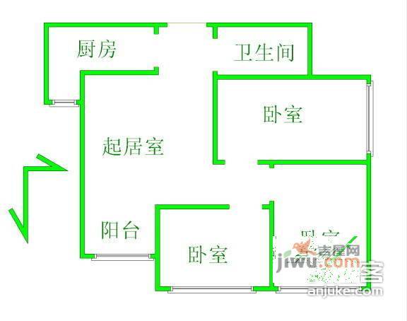 逸成东苑3室1厅1卫90㎡户型图