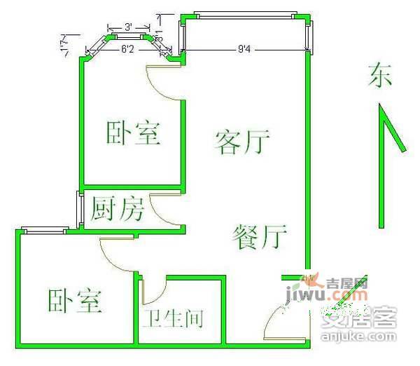 角门东里2室2厅1卫94㎡户型图