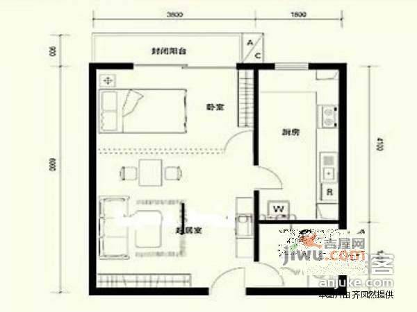 知本时代1室1厅1卫61㎡户型图