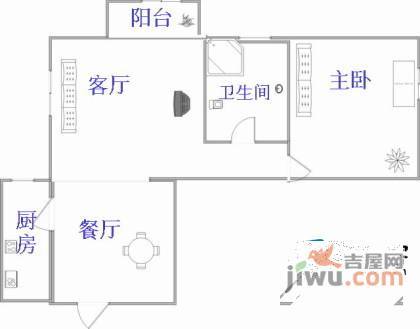 知本时代1室2厅1卫57㎡户型图