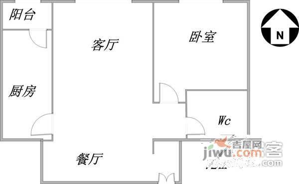 富力城1室2厅1卫80㎡户型图