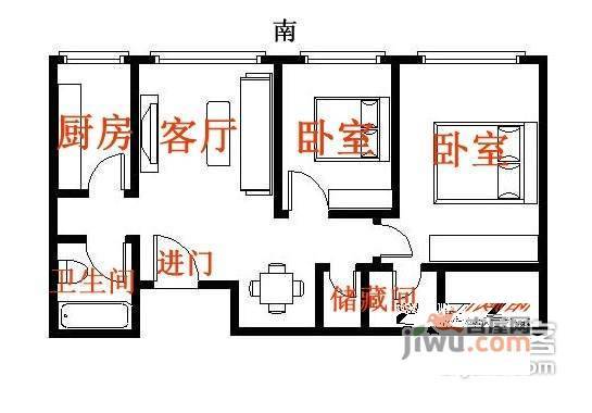 佳艺青年汇2室1厅1卫96㎡户型图