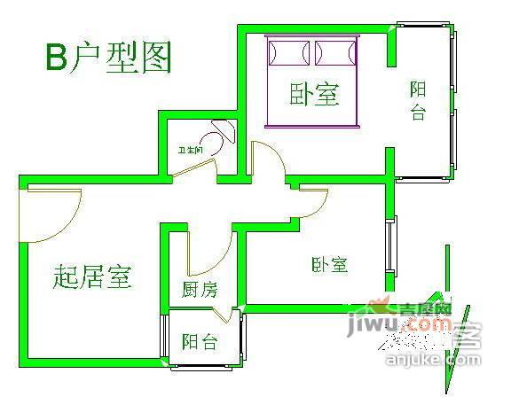 康家园小区2室1厅1卫96㎡户型图