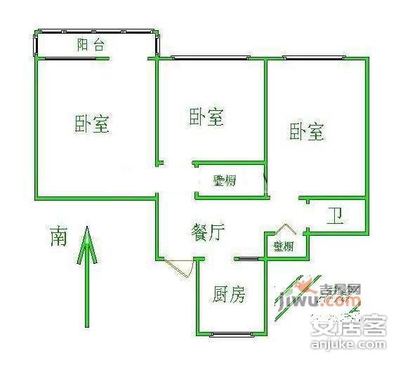 蓝堡国际公寓3室1厅1卫户型图