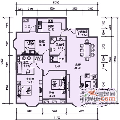 蓝堡国际公寓3室1厅2卫181㎡户型图