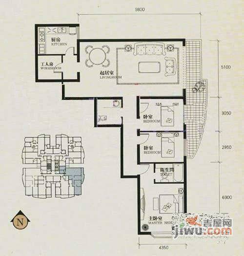 蓝堡国际公寓3室2厅2卫207㎡户型图