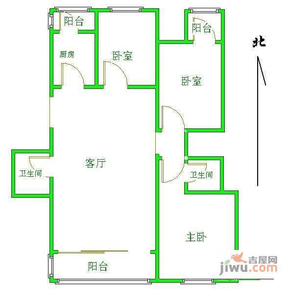 风雅园3室1厅1卫125㎡户型图