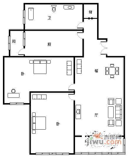 风雅园2室1厅1卫103㎡户型图