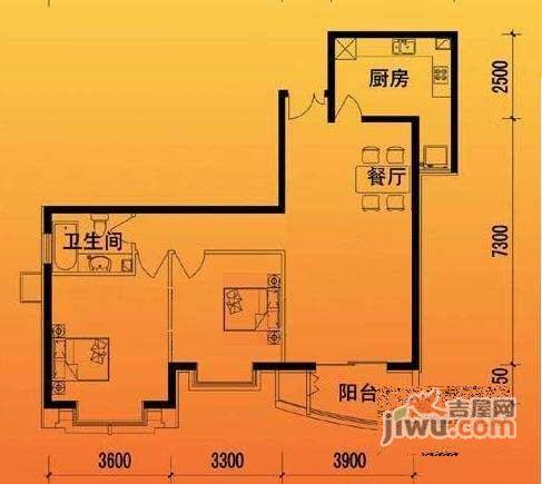 三环新城2室1厅1卫104㎡户型图