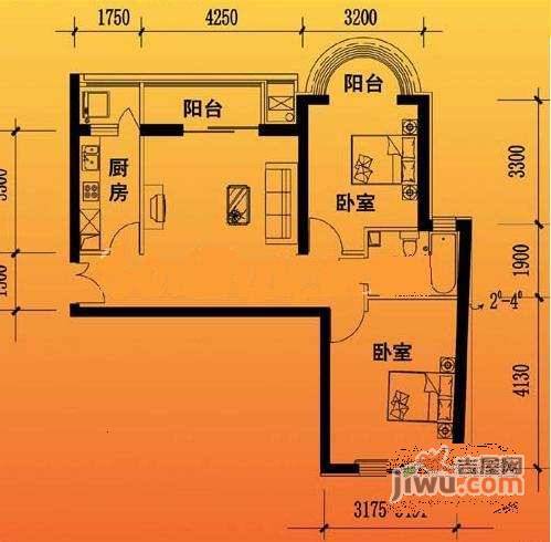 三环新城2室1厅1卫104㎡户型图