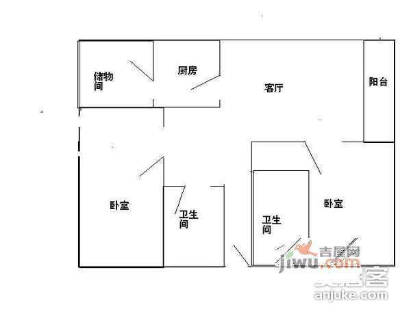 紫竹花园2室1厅1卫164㎡户型图