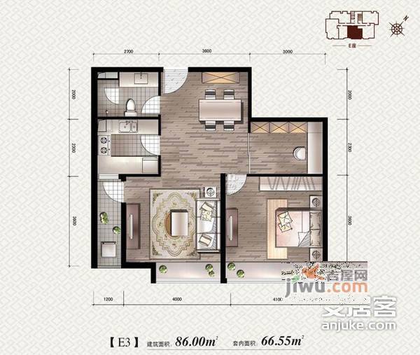 金地名京1室1厅1卫90㎡户型图