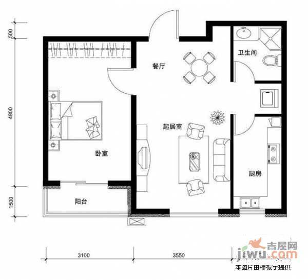 莱圳家园1室2厅1卫71㎡户型图