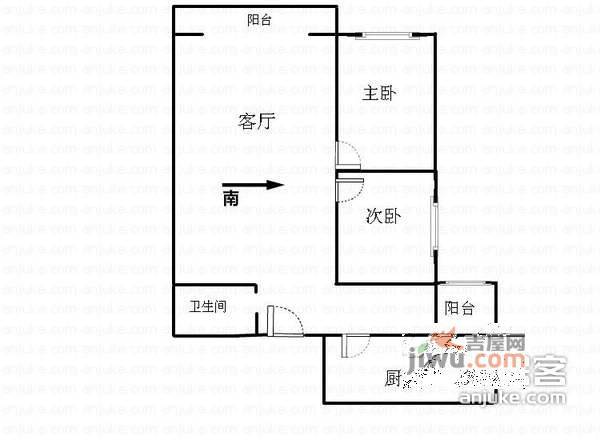 紫薇天悦2室1厅1卫128㎡户型图