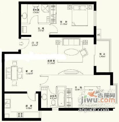 甘露园1号院2室1厅2卫115㎡户型图