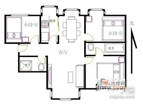 甘露园1号院3室2厅2卫145㎡户型图