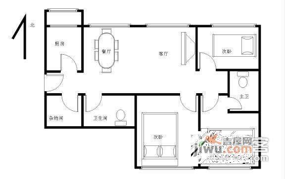 壹线国际3室1厅1卫145㎡户型图