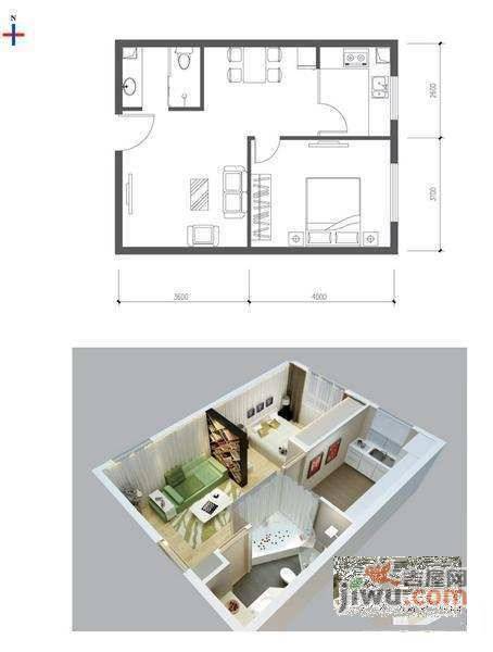 美立方1室2厅1卫68㎡户型图